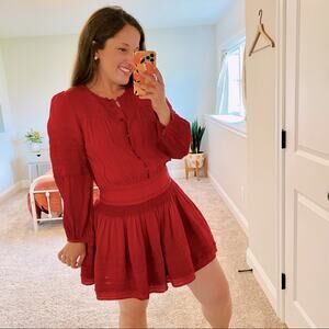 Sea New York Red Boho Eyelet Long Sleeve Mini Dress XS
